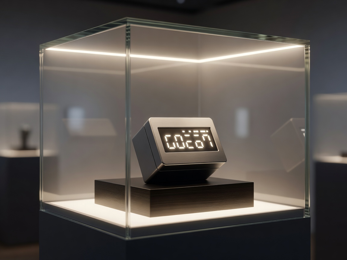 Compact temperature sensor inside a softly lit museum display case