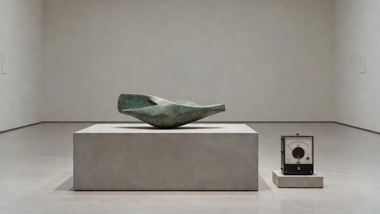 Collection object in a restrained gallery display with a light meter positioned nearby